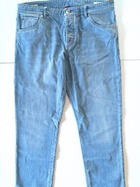 Brunello Cucinelli Comfort Denim Five Pocket Jeans Light Wash Mens IT 52 Slim